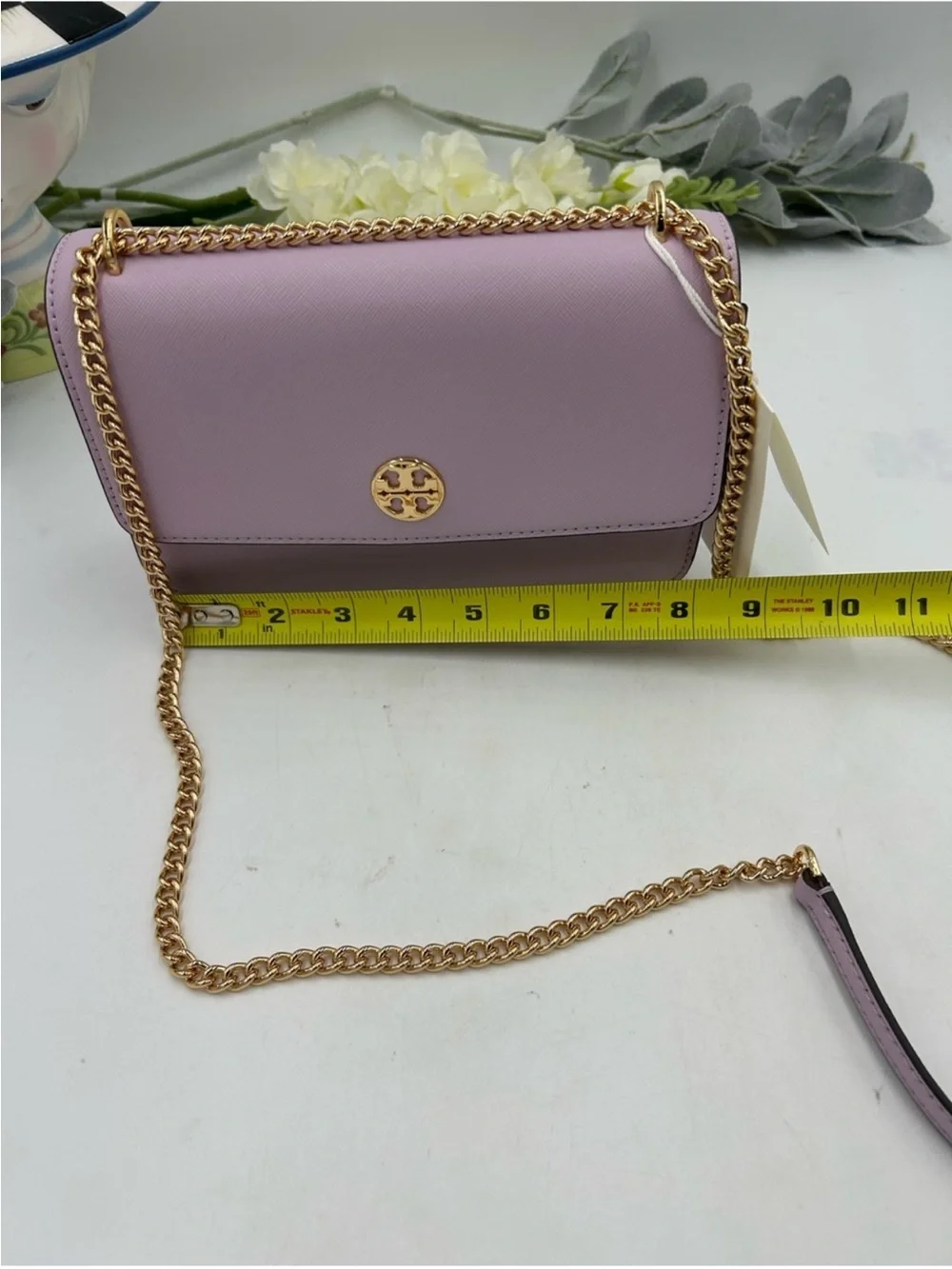 Tory Burch Lilac Leather Crossbody with Gold Chain NWT